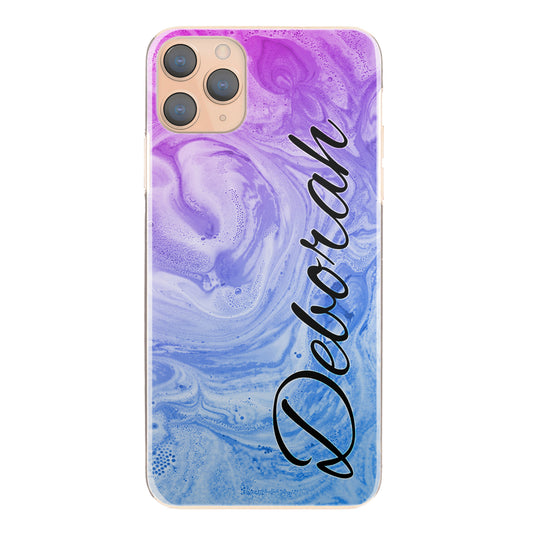 Personalised Apple iPhone Hard Case with Stylish Text on Blue Purple Gradient Swirled Marble