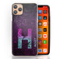 Personalised Xiaomi Phone Hard Case with Cyan Magenta Gradient Text and Initial on Dark Magenta Swirled Marble
