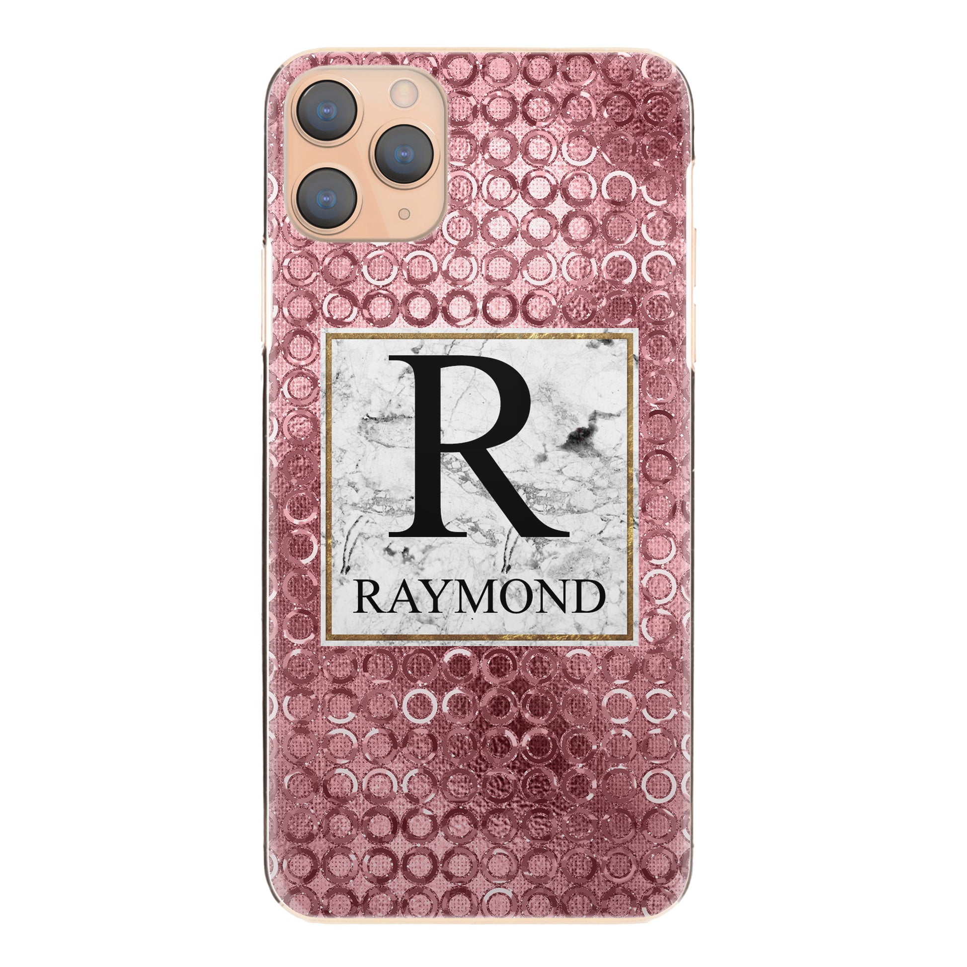 Personalised Motorola Phone Hard Case with Marble Text and Initial on Ringed Sparkle Pink 