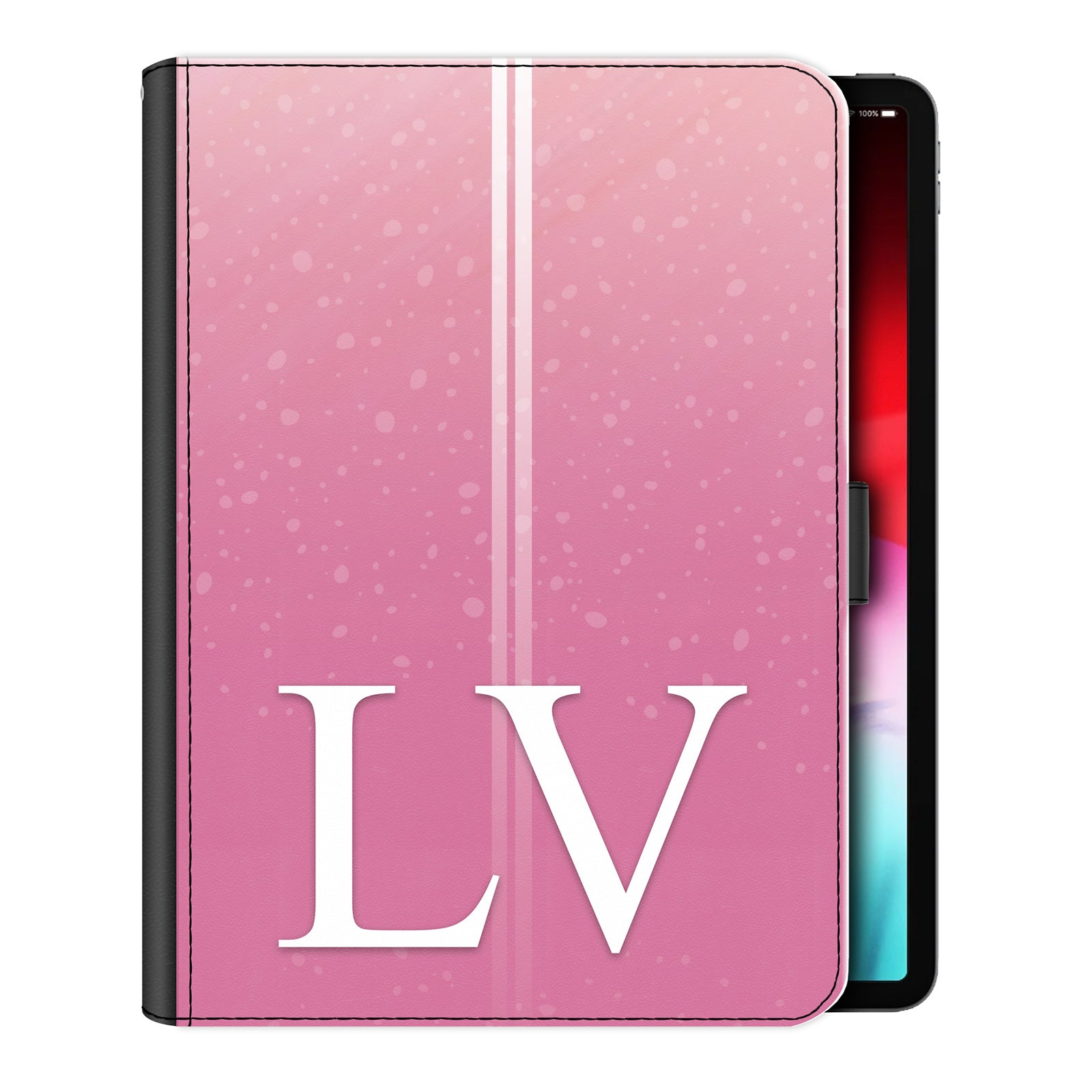 Personalised iPad Case with White Initials and Pin Striped Pink