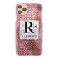 Personalised Google Phone Hard Case with Marble Text and Initial on Ringed Sparkle Pink 