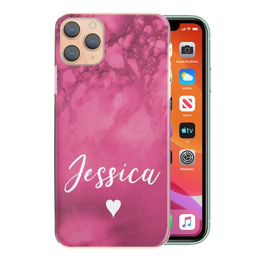 Personalised Apple iPhone Hard Case - Hot Pink Marble with Name & Heart