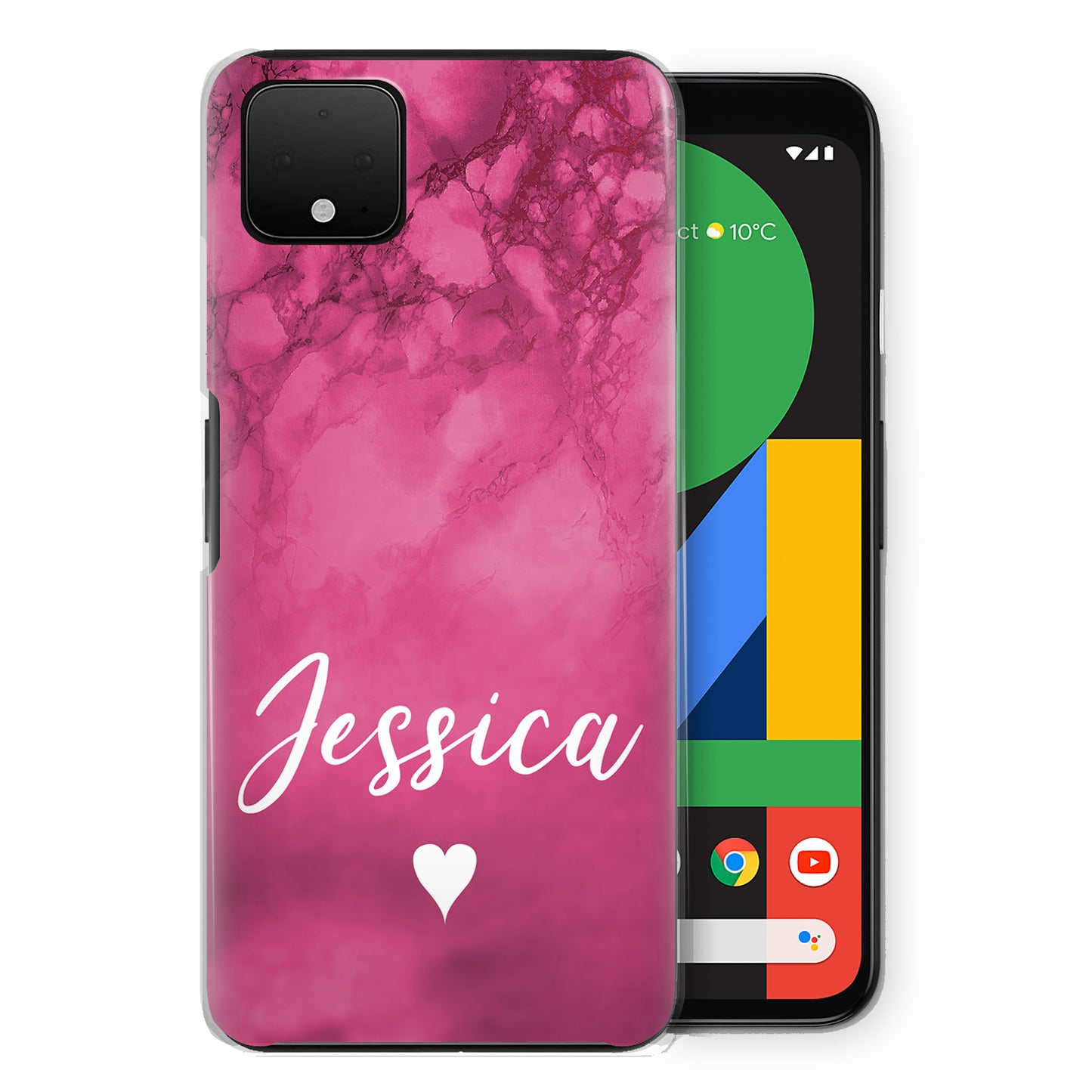 Personalised Google Hard Case - Hot Pink Marble with Name & Heart