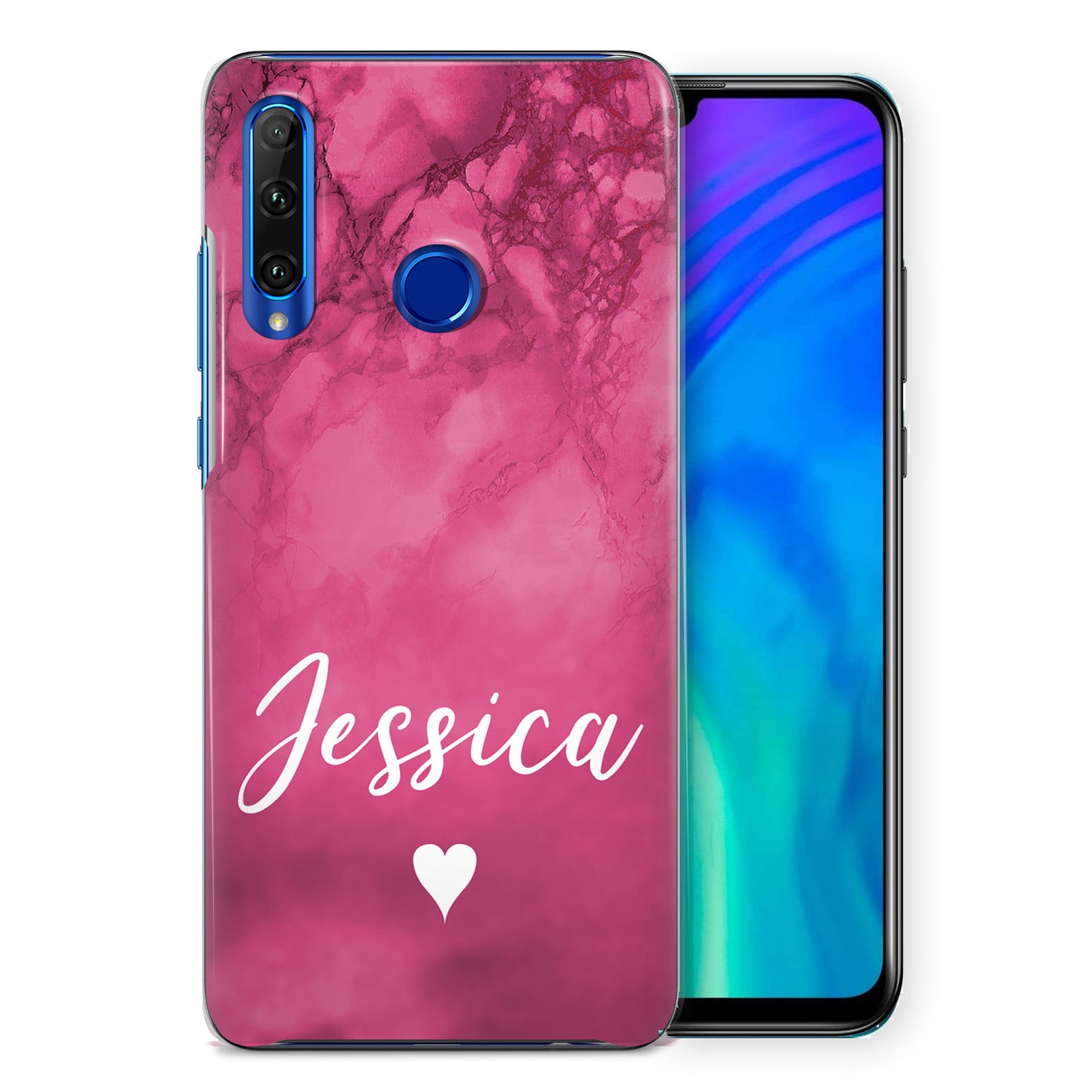 Personalised Honor Hard Case - Hot Pink Marble with Name & Heart