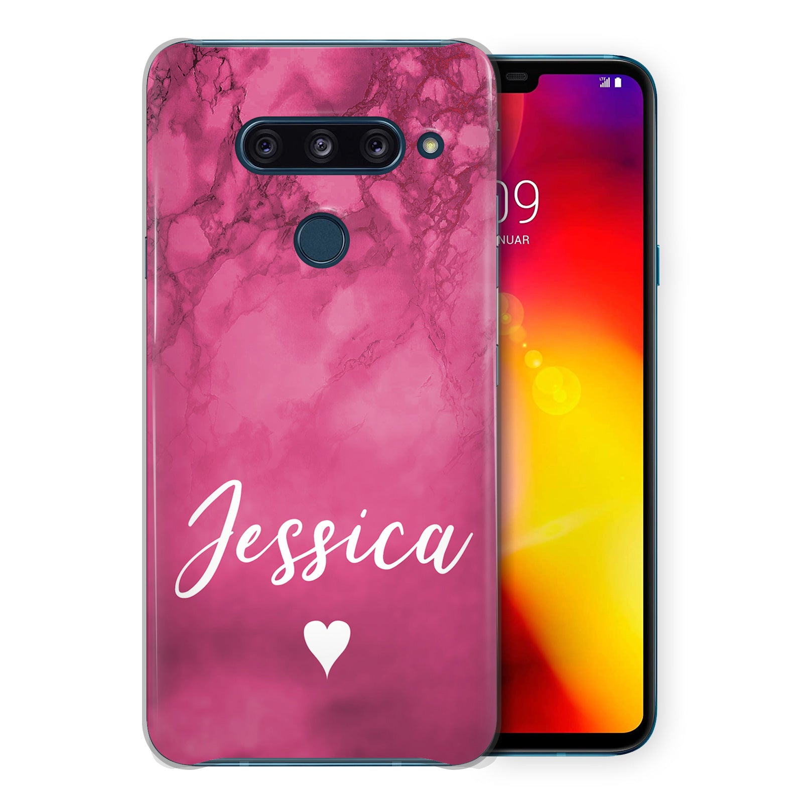 Personalised LG Hard Case - Hot Pink Marble with Name & Heart