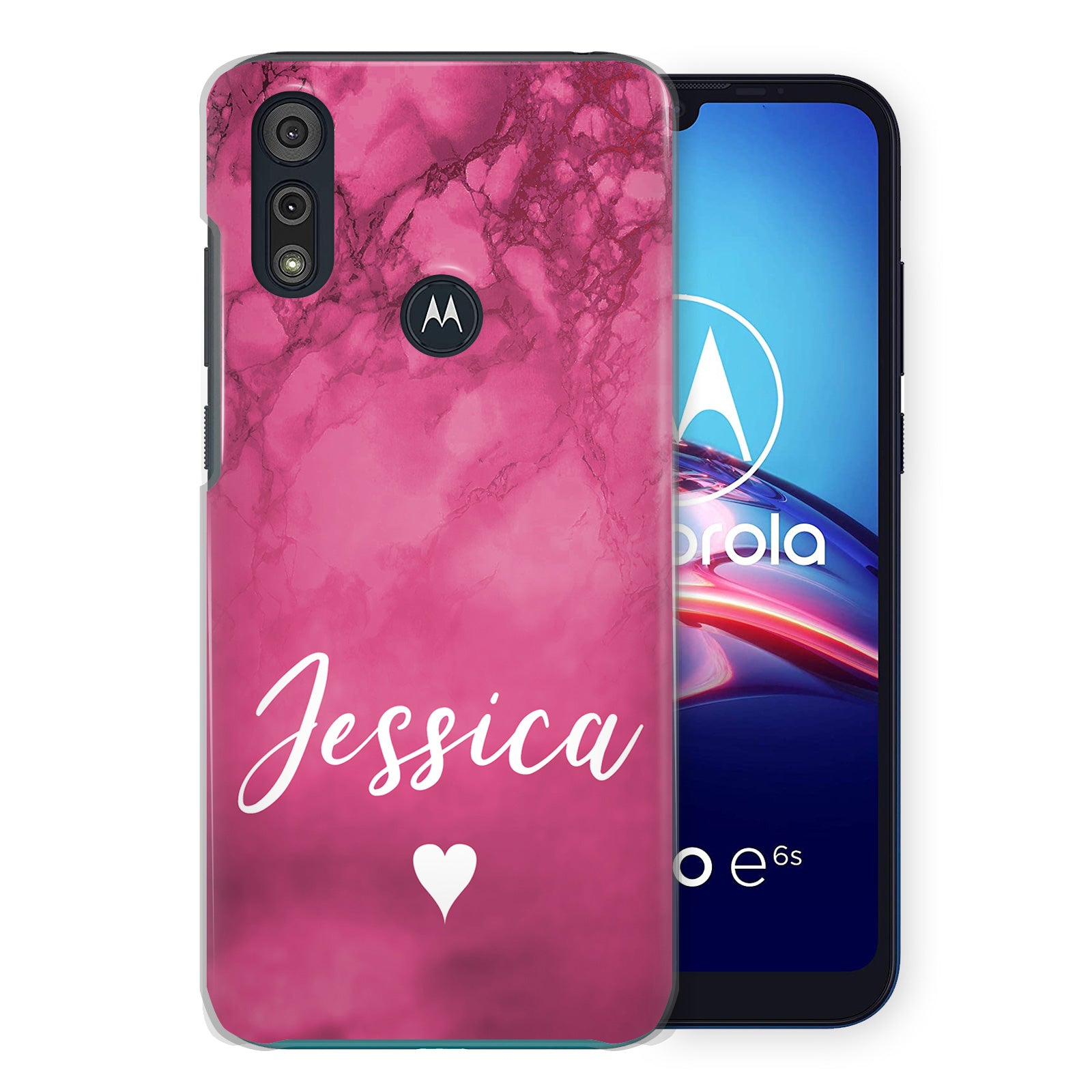 Personalised Motorola Hard Case - Hot Pink Marble with Name & Heart