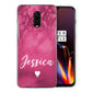 Personalised OnePlus Hard Case - Hot Pink Marble with Name & Heart
