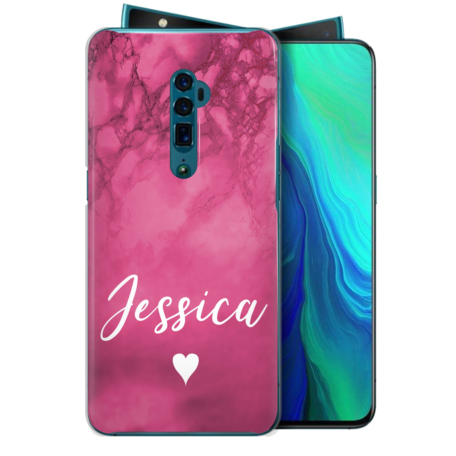 Personalised Oppo Hard Case - Hot Pink Marble with Name & Heart
