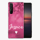 Personalised Sony Hard Case - Hot Pink Marble with Name & Heart