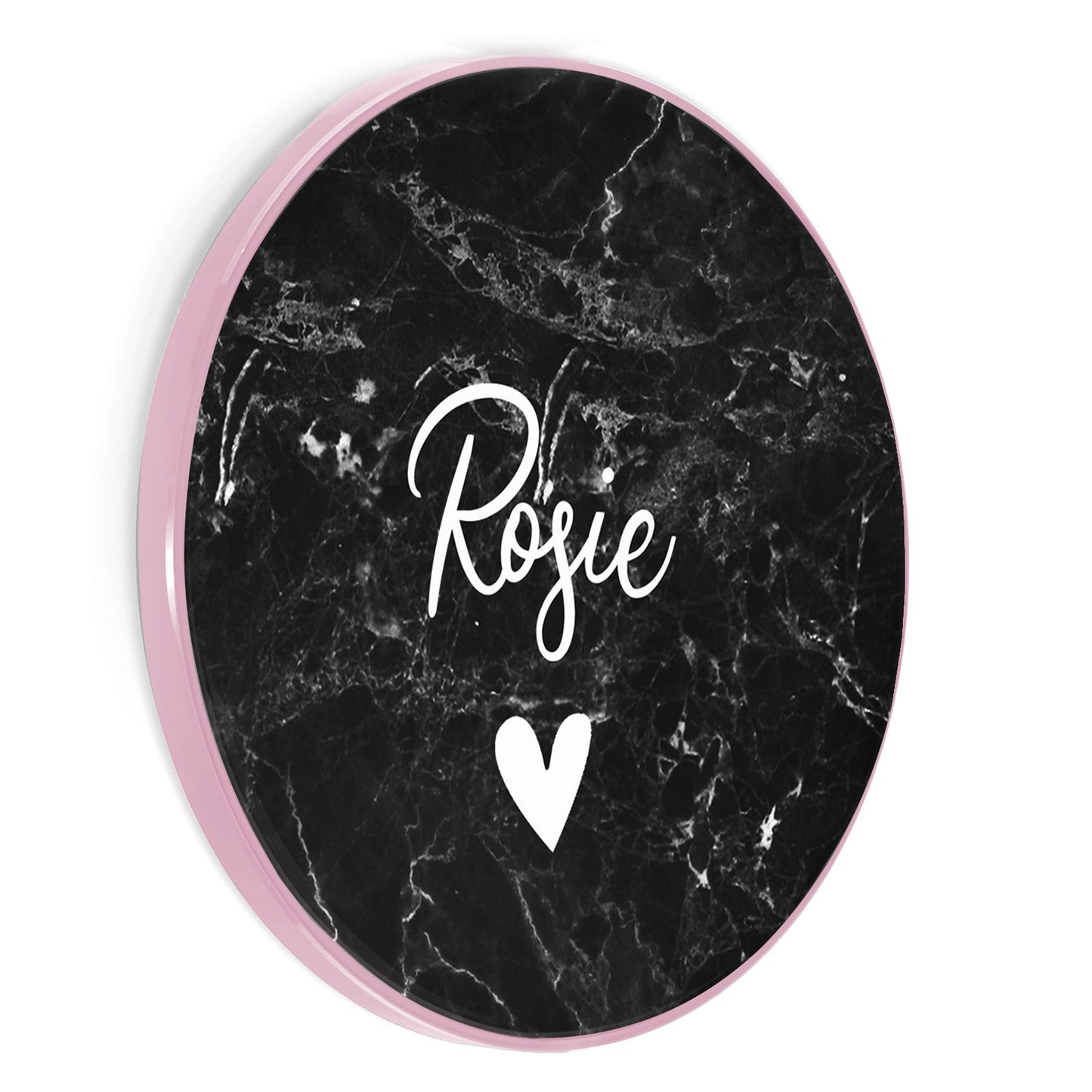 Personalised Wireless Charger with Stylish Text and Heart on Black Marble