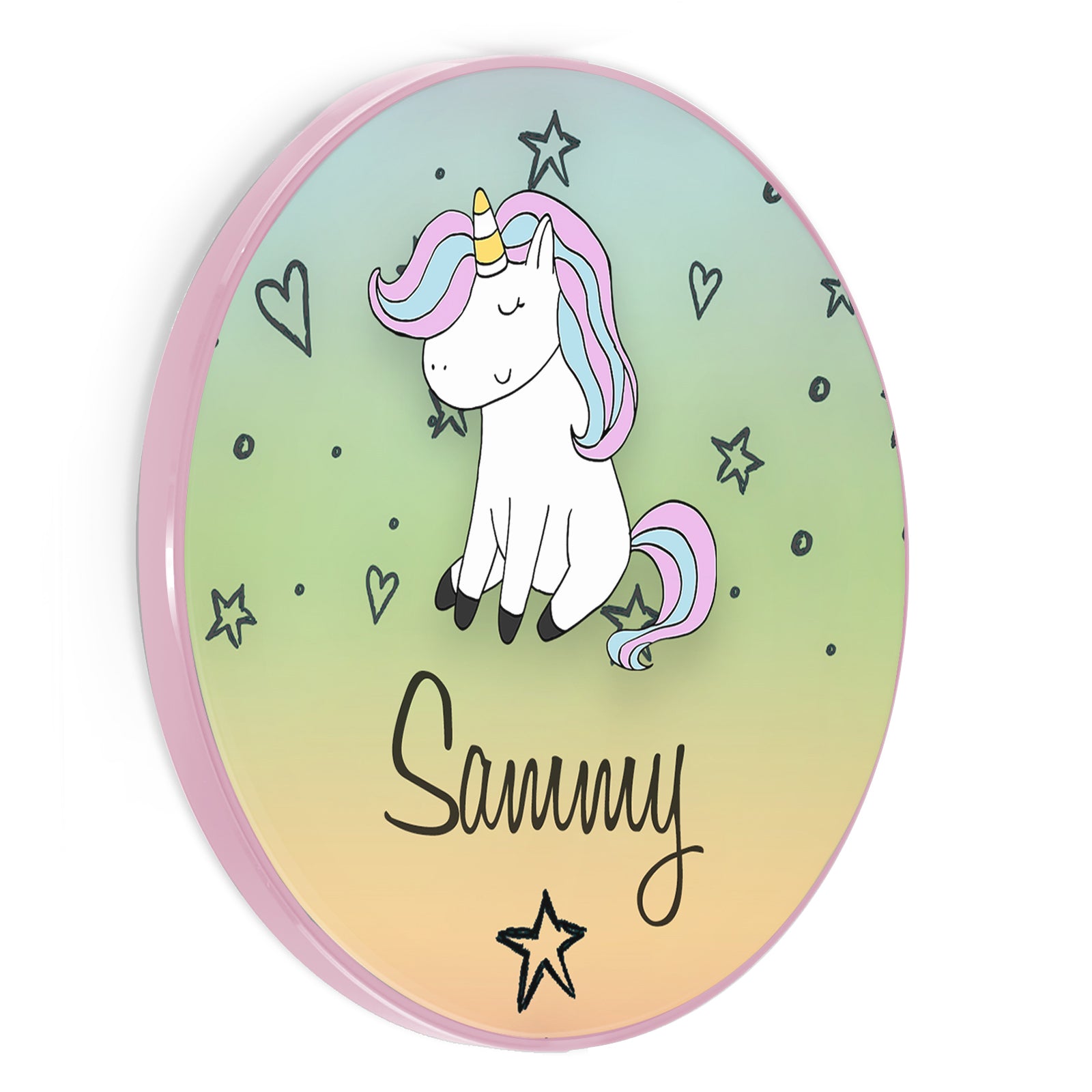 Personalised Wireless Charger with Unicorn Hearts & Stars and Black Name