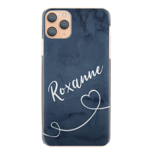 Personalised Apple iPhone Hard Case with Stylish Text and Heart Line on Blue Marble