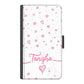 Personalised One Phone Leather Wallet with Pink Stylish text, Stars and Hearts on White Marble