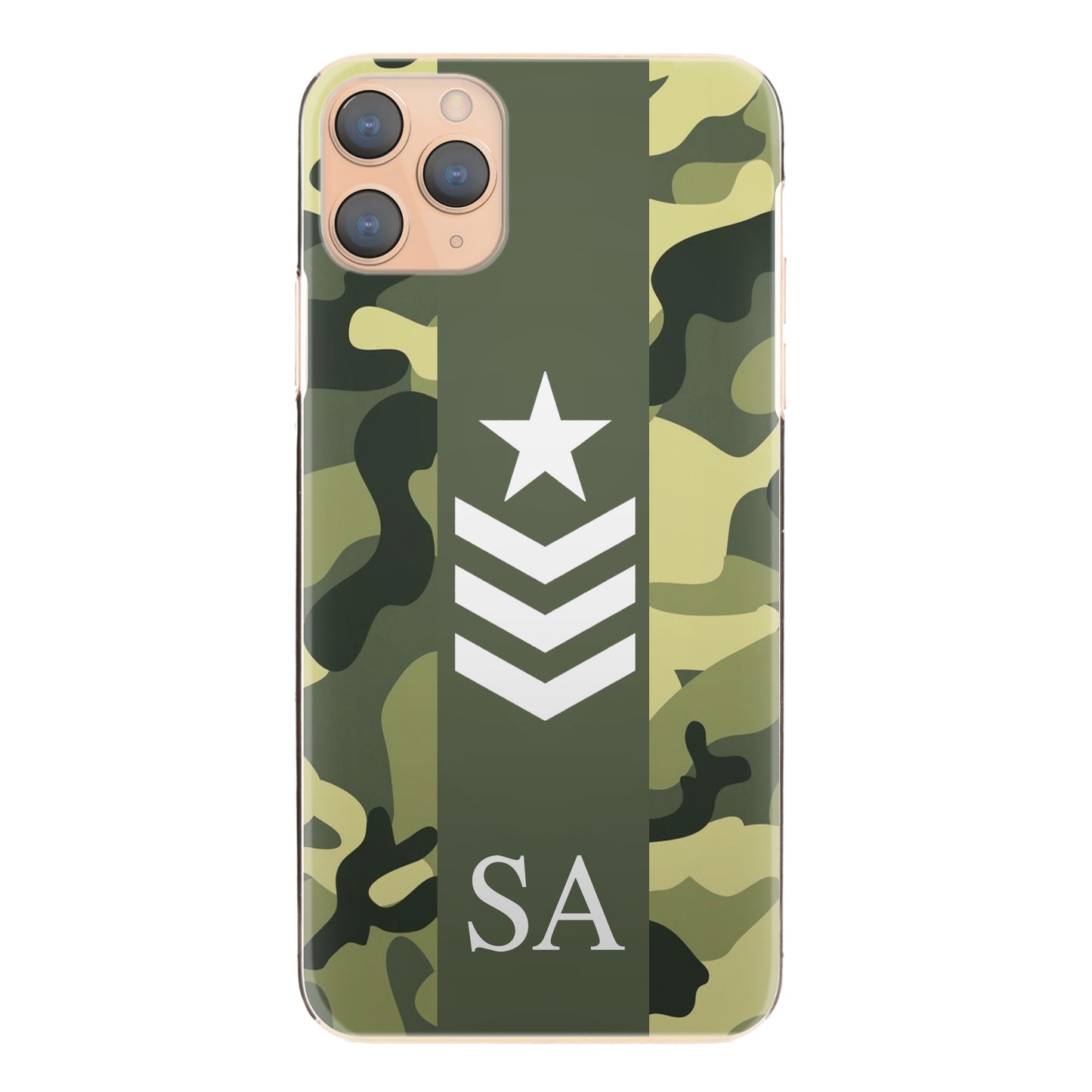 Personalised Apple iPhone Hard Case with Initials and Army Rank on Classic Green Camo