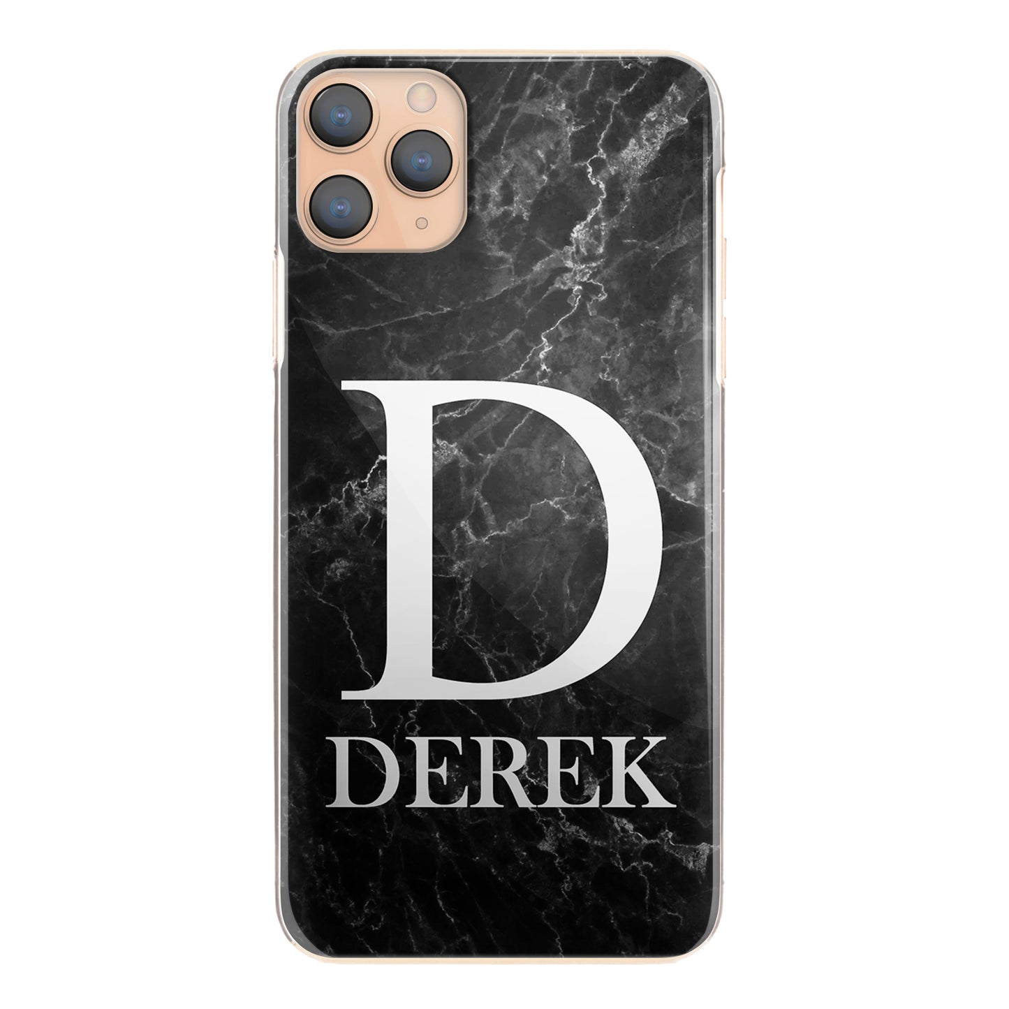 Personalised One Phone Hard Case with Traditional Monogram and Text on Black Marble