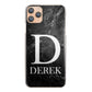 Personalised Motorola Phone Hard Case with Traditional Monogram and Text on Black Marble