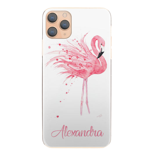 Personalised Xiaomi Phone Hard Case with Speckled Flamingo and Pink Text