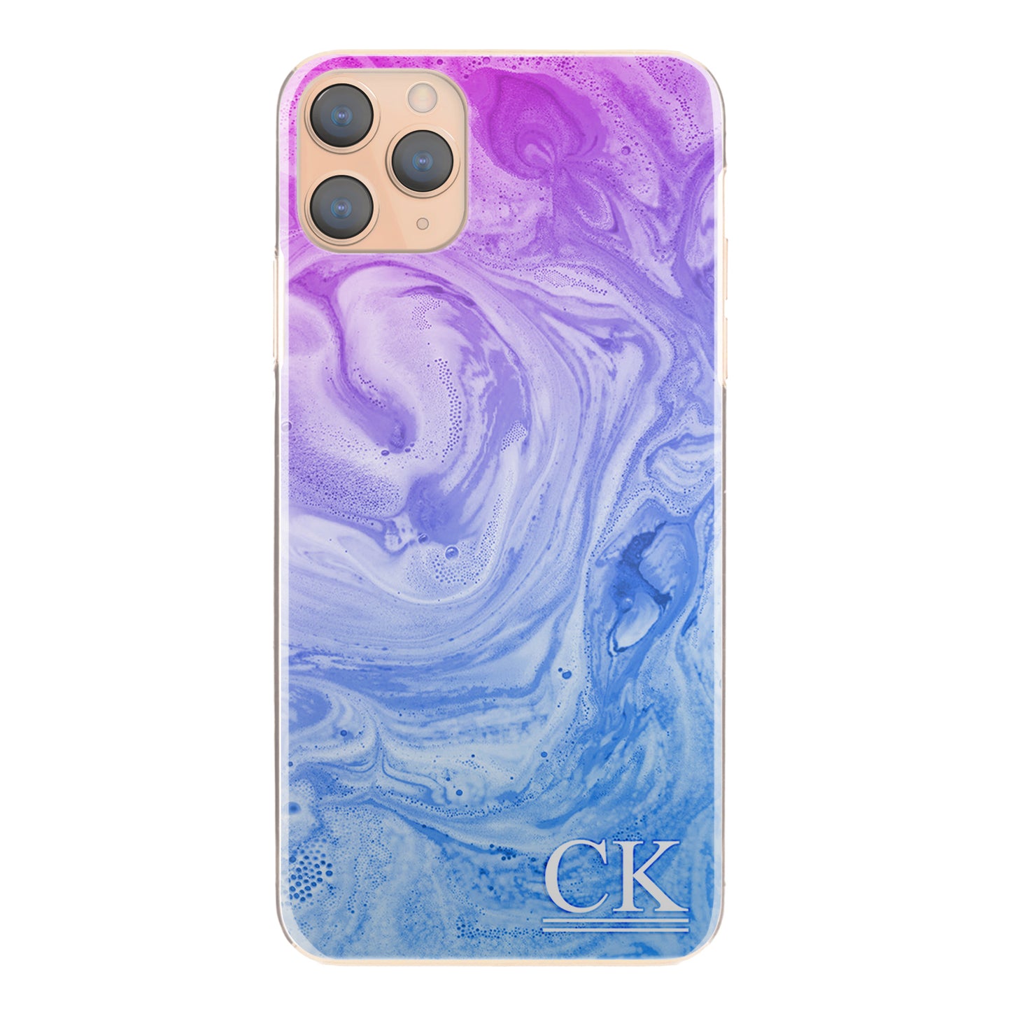 Personalised LG Phone Hard Case with White Initials on Blue Purple Gradient Swirled Marble