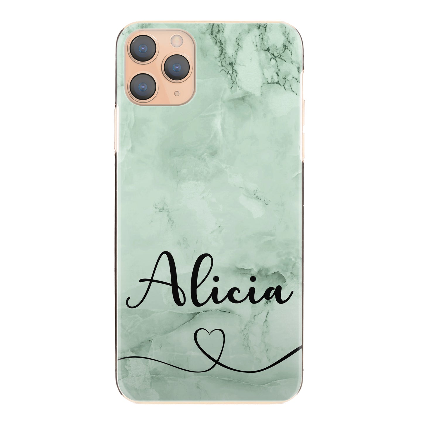Personalised Huawei Phone Hard Case with Heart Accented Stylish Text on Mint Green Marble