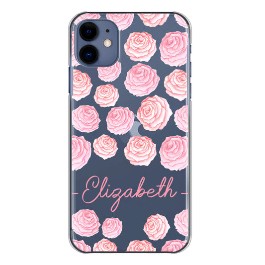 Personalised LG Phone Hard Case with Pink Roses and Elegant Pink Text
