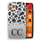 Personalised HTC Phone Hard Case Black Initial on Cow Print
