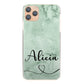 Personalised Apple iPhone Hard Case with Heart Accented Stylish Text on Mint Green Marble