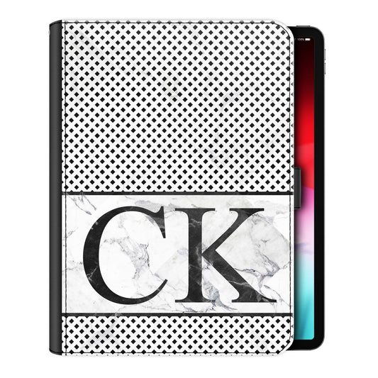 Personalised iPad Case with Marble Styled Initials on Diamond Polka Dot  