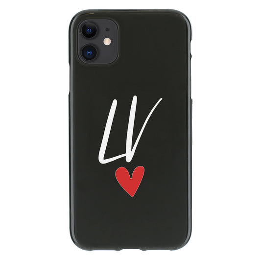 Personalised Honor Phone Gel Case with Modern Initials Over Red Heart