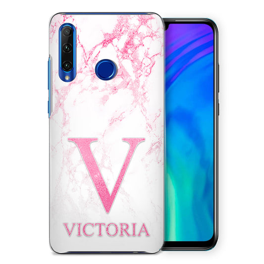 Personalised Honor Hard Case - Pink Marble & Pink Initial/Name