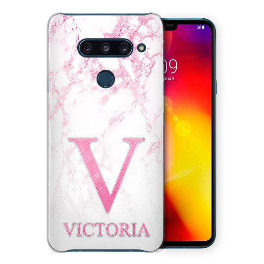 Personalised LG Hard Case - Pink Marble & Pink Initial/Name