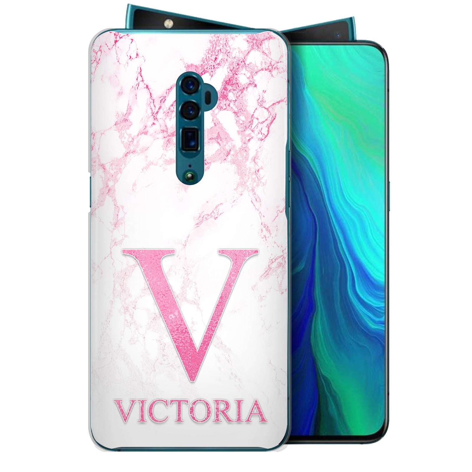 Personalised Oppo Hard Case - Pink Marble & Pink Initial/Name