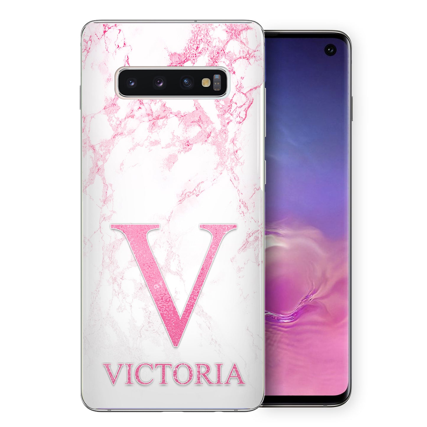 Personalised Samsung Hard Case - Pink Marble & Pink Initial/Name
