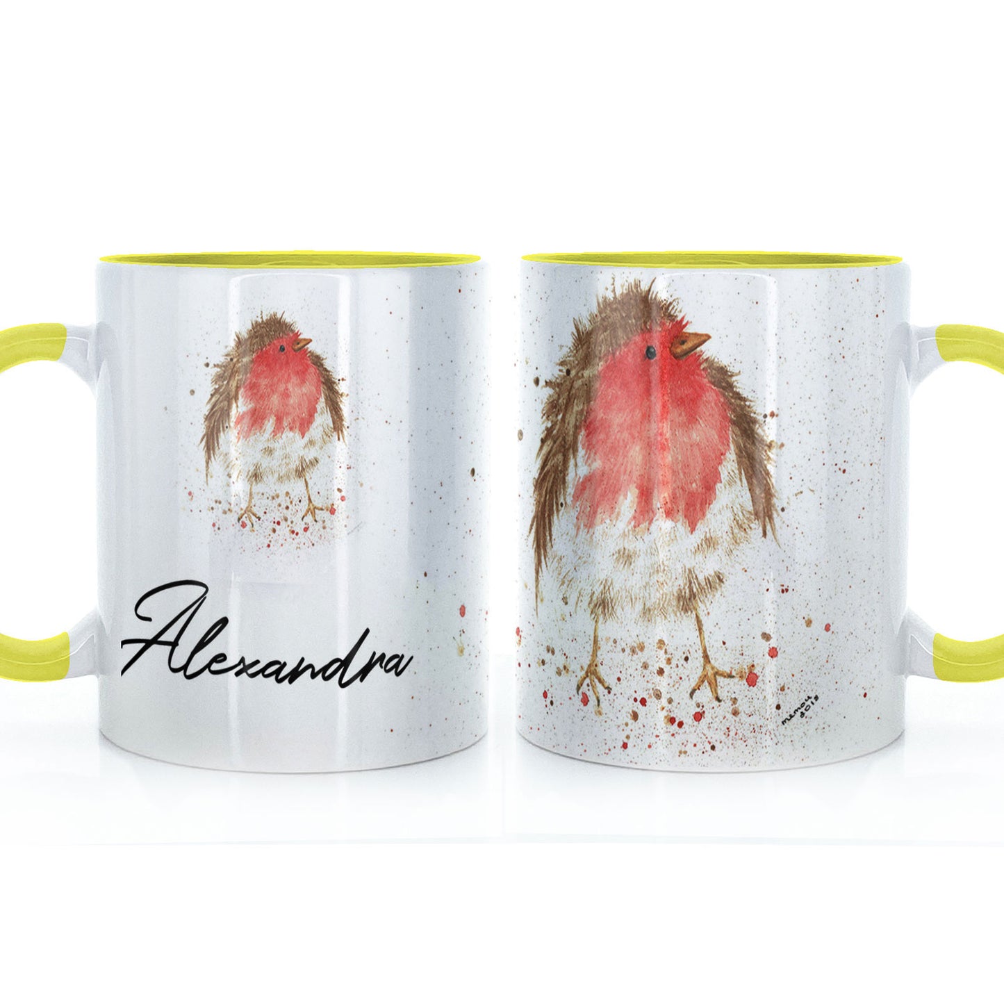 Personalised Mug with Stylish Text and Robin