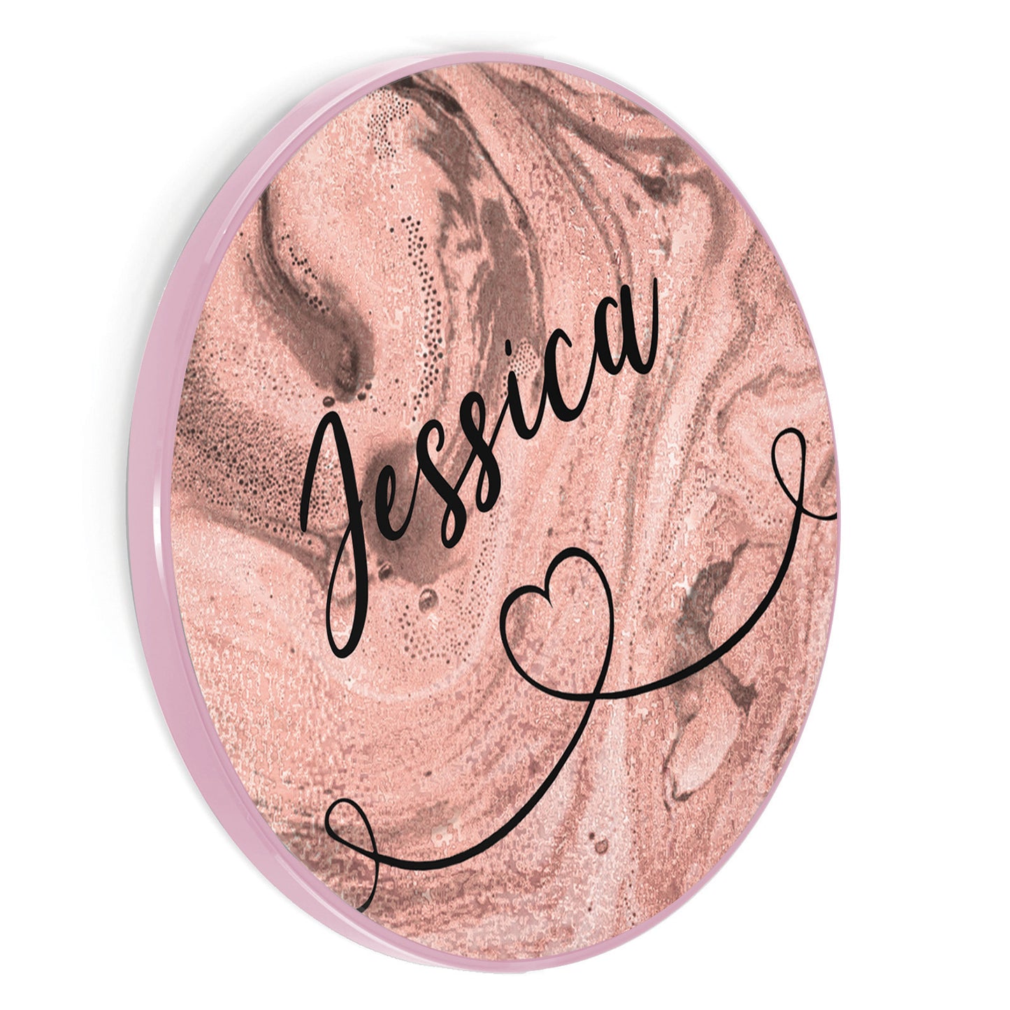Personalised Wireless Charger with Stylish Text and Heart Accented Line on Pink Marble