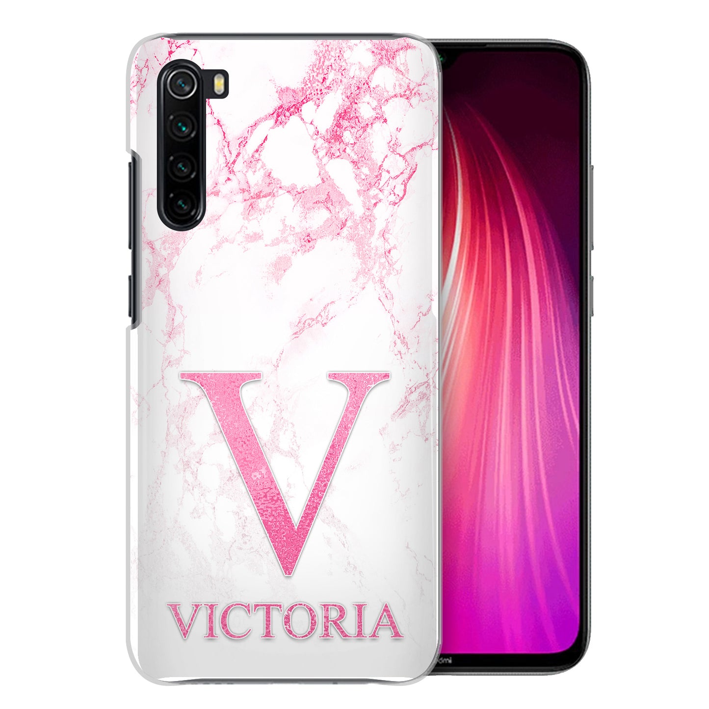 Personalised Xiaomi Hard Case - Pink Marble & Pink Initial/Name