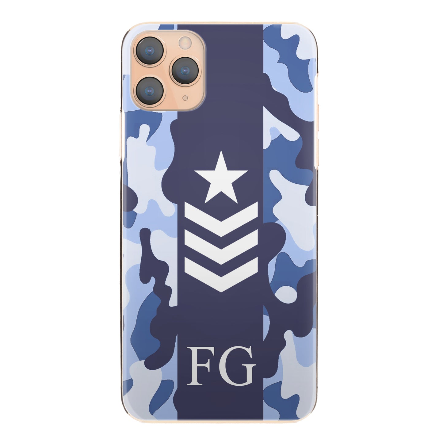 Personalised Apple iPhone Hard Case with Initials and Army Rank on Blue Camo