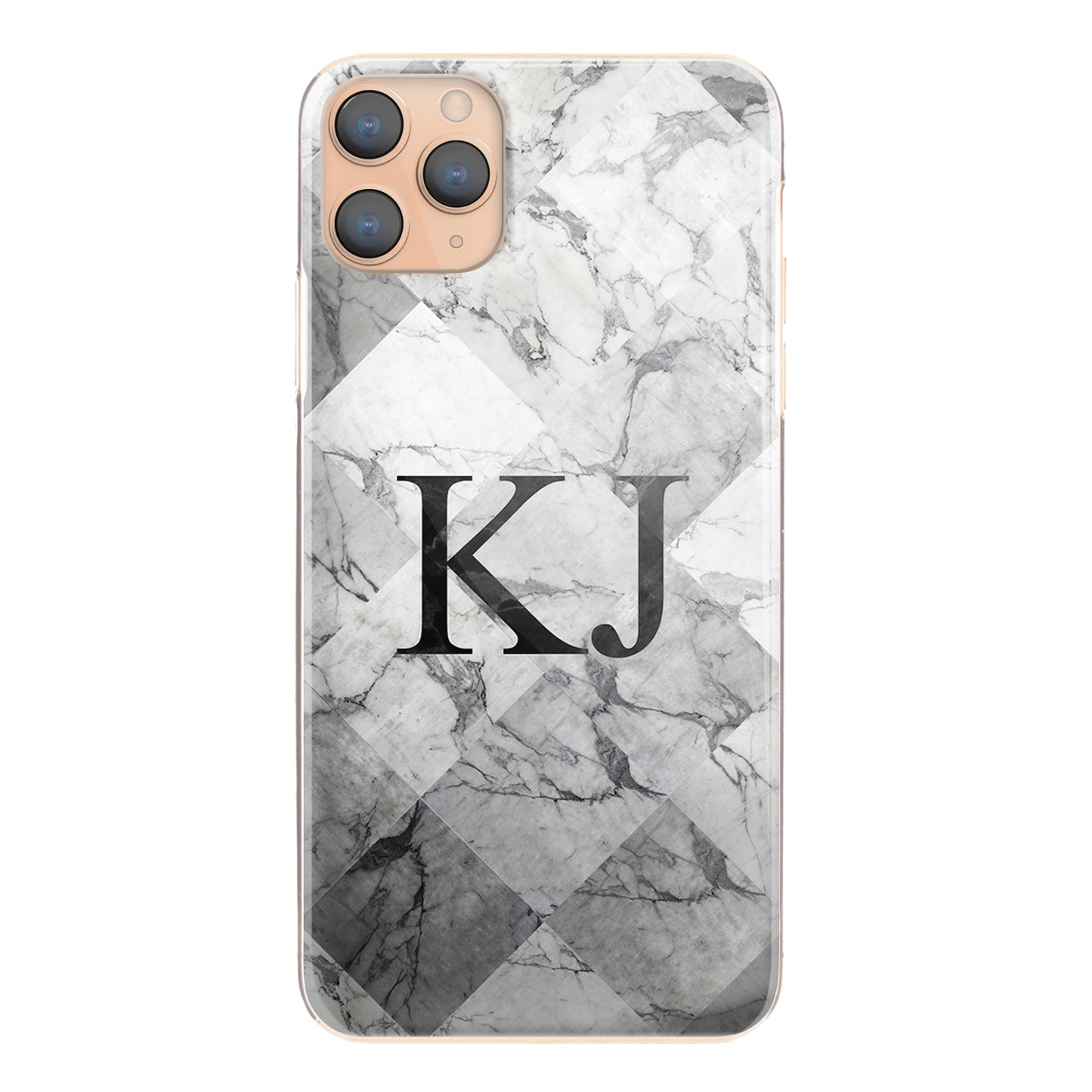 Personalised Huawei Phone Hard Case with Traditional Initials on Patterned Grey Marble