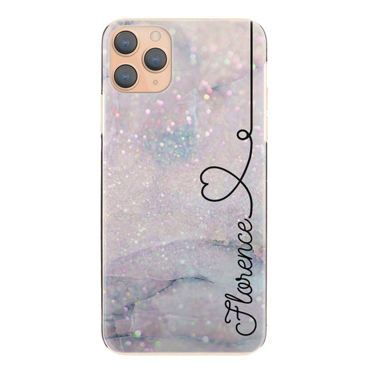 Personalised Samsung Galaxy Phone Hard Case with Stylish Text and Heart Line on Textured Glitter Effect
