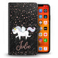 Personalised Apple iPhone Leather Wallet with Winged Unicorn and Pink Text on Black Marble 