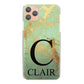 Personalised Motorola Phone Hard Case with Monogram and Text on Gold Infused Green Marble