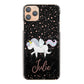 Personalised Sony Phone Hard Case with Winged Unicorn and Pink Text on Black Marble