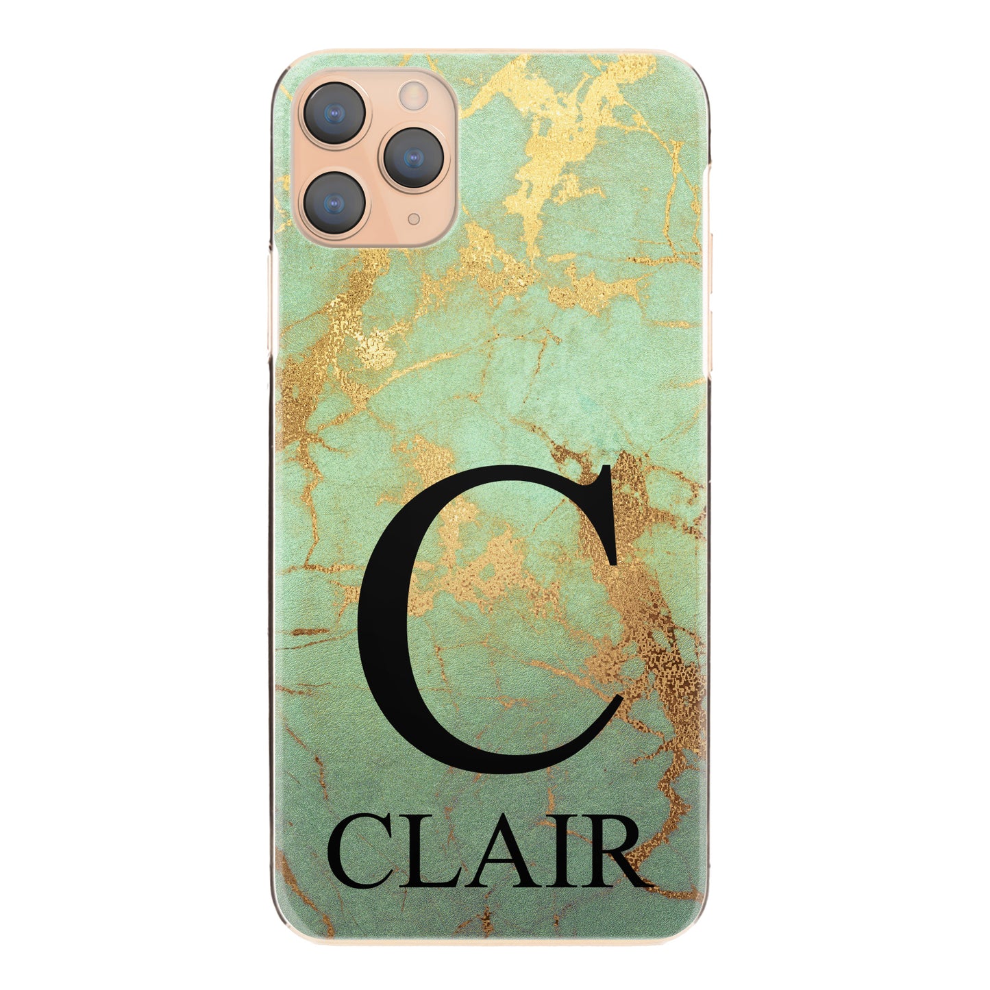 Personalised Oppo Phone Hard Case with Monogram and Text on Gold Infused Green Marble