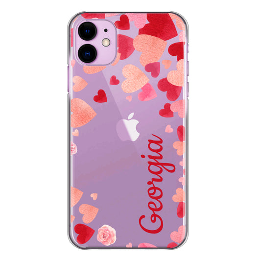 Personalised One Plus Phone Hard Case with Hearts/Roses and Stylish Red Text