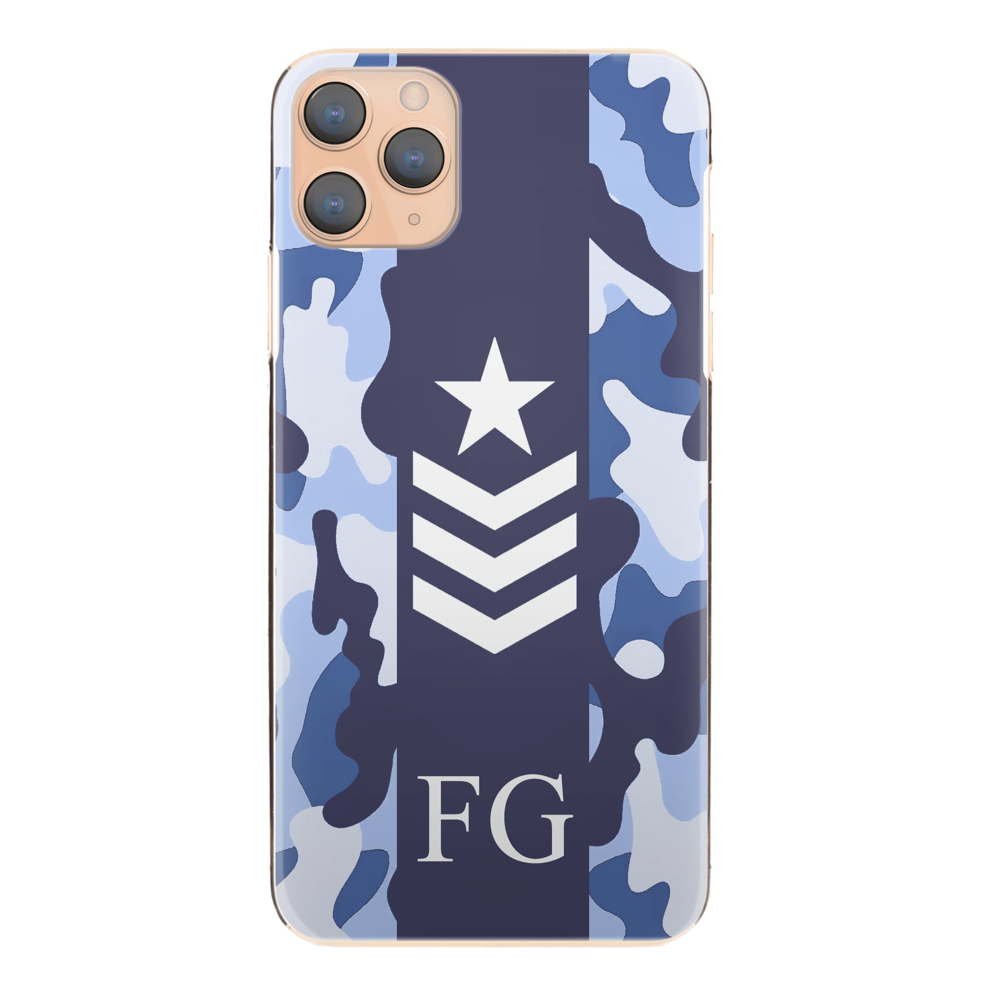 Personalised HTC Phone Hard Case with Initials and Army Rank on Blue Camo