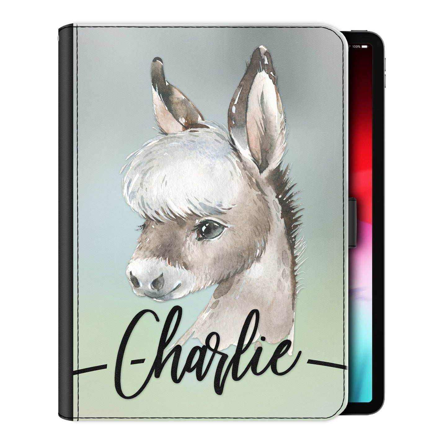 Personalised iPad Case with Grey Donkey and Name