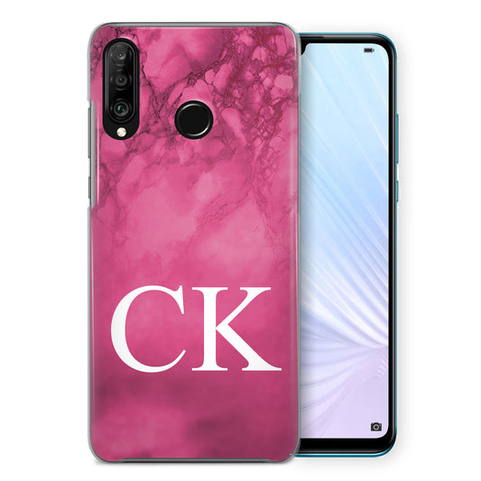 Personalised Huawei Hard Case - Hot Pink Marble & White Monogram
