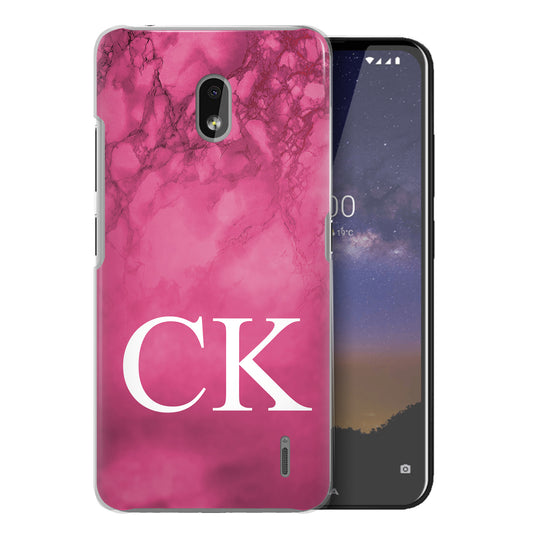 Personalised Nokia Hard Case - Hot Pink Marble & White Monogram
