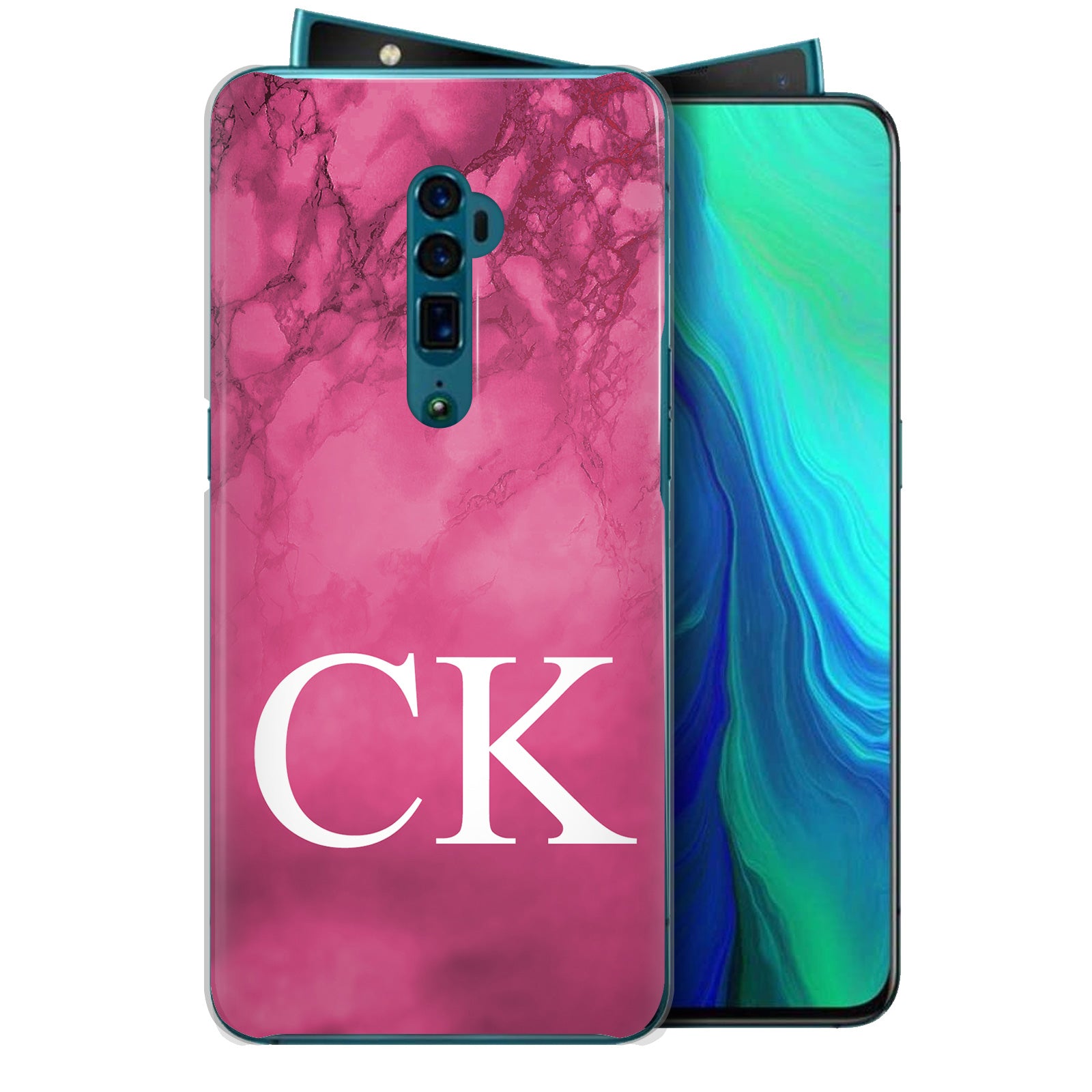 Personalised Oppo Hard Case - Hot Pink Marble & White Monogram