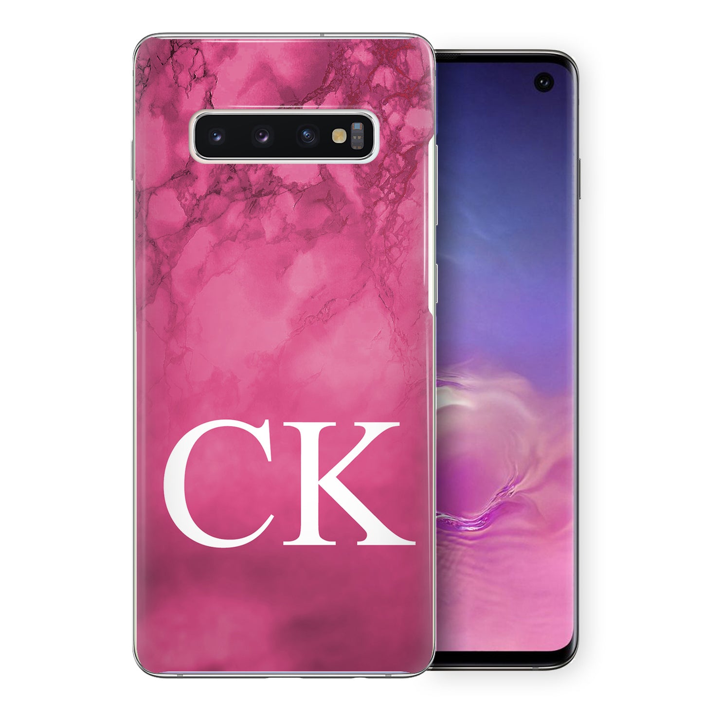 Personalised Samsung Hard Case - Hot Pink Marble & White Monogram