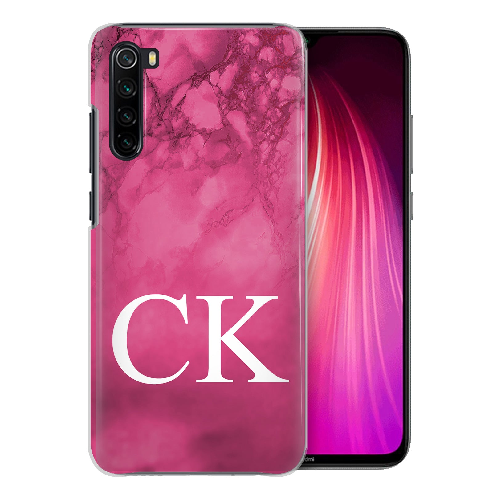 Personalised Xiaomi Hard Case - Hot Pink Marble & White Monogram